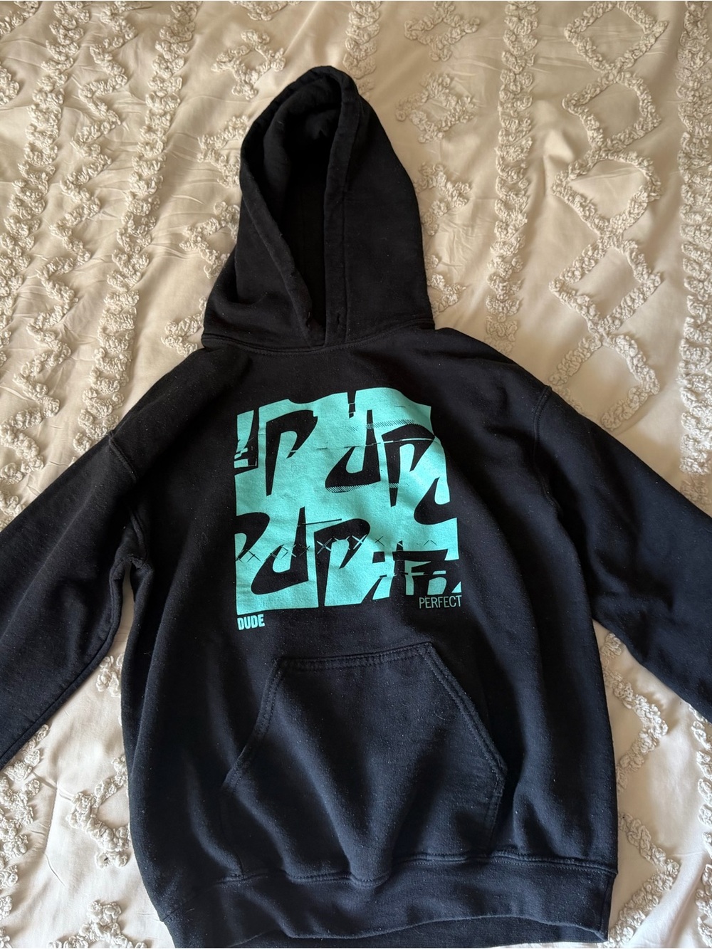 DUDE PERFECT Black Tour Hoodie with Teal Graphic